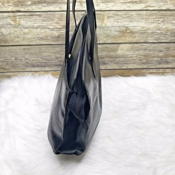 Vntg HCL Black Genuine Embossed Leather Tote Bag